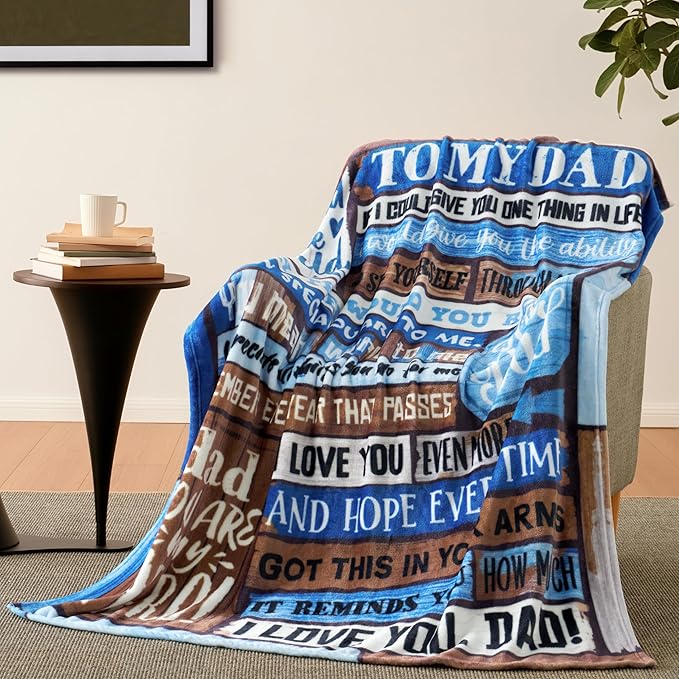 Joiedomi Dad Birthday Gifts from Daughter Son Super Soft Flannel Throw Blanket Dad Blanket for Father's Day Christmas 50" x 60" Blue