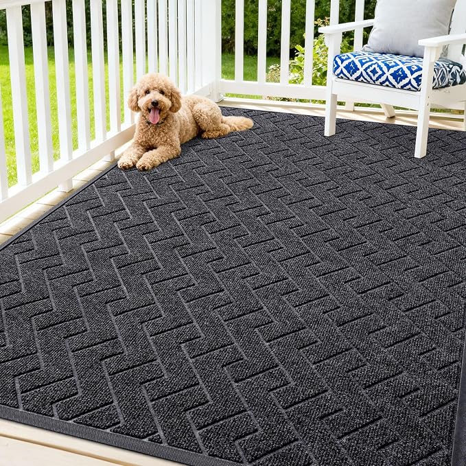OLANLY Front Door Mat Indoor Outdoor Entrance, Waterproof All-Season, All-Weather Doormat, Sturdy Natural Rubber, Low Profile, Easy Clean Patio Porch Entryway Mat, Herringbone Brick (Grey, 71x47) by OLANLY