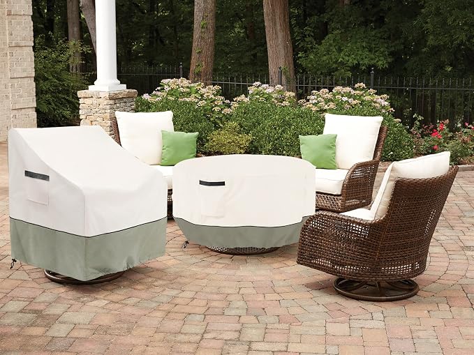 Round Patio Table Cover,600D Heavy Duty Outdoor Furniture Covers Waterproof,Round Patio Table for Patio Furniture Covers,48" Dia x 28" H,Beige&Grayish Green - Image 4