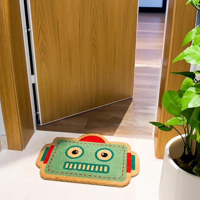 Fisura- Doormat Outdoor Entrance, Outdoor mats for Front Door, Welcome mat. Made of Coconut Fiber with Non-Slip PVC Base, Doormat Hand-Painted, 27,5 inch x 15,7 inch. (Robot, Blue) - Image 5