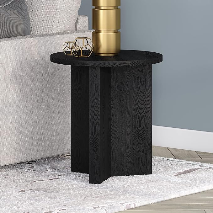 Henn&Hart 20" Wide Round Side Table in Black Grain, for Home, Living Room, Bedroom, Entertainment or Office