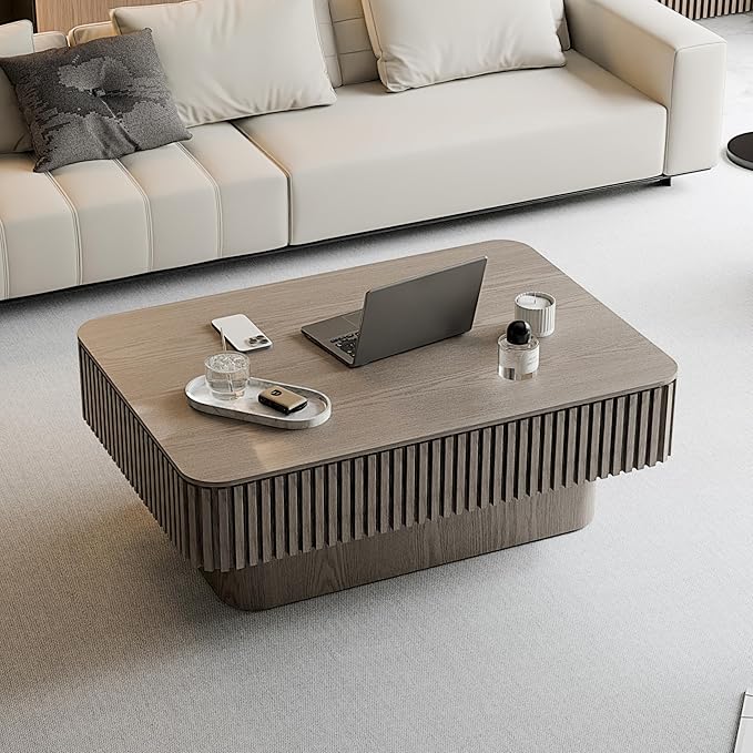 Gray Coffee Table with Lifting Top with Storage for Living Room,Fluted Lift Top Coffee Tables with Solid Wood Center Table 38.6'' Modern Smart Rectangular Lift Up Tabletop for Apartment Office