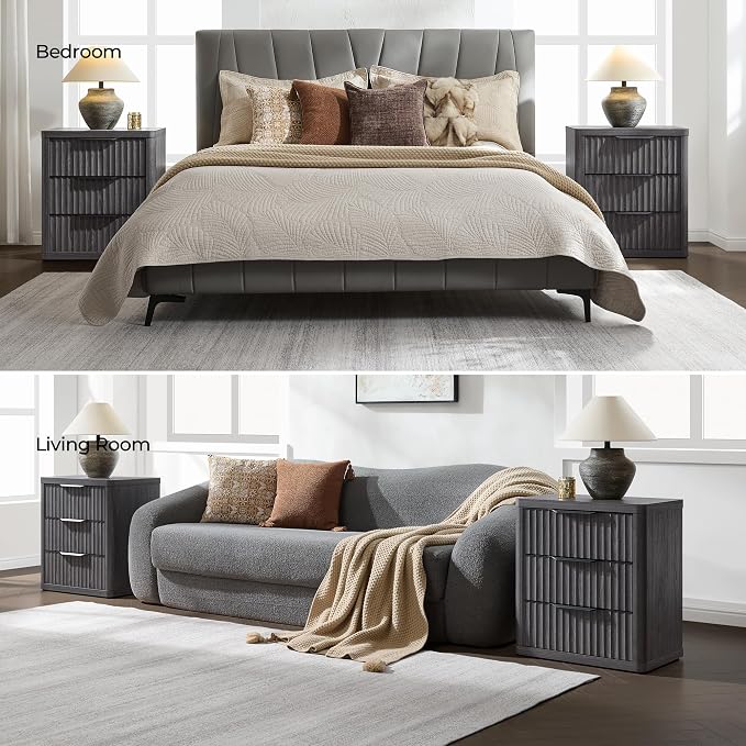 SICOTAS Night Stand Set of 2 Nightstands with 3 Drawers Storage Bedside Table Large Fluted Bed Side End Table Modern 25.6" Tall Wide Night Stands for Bedroom Living Room Sofa Couch Office - Image 6