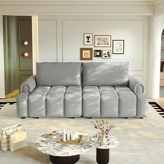 KEIKI 90.2" Space-Saving Convertible Sofa Bed – 3-in-1 Sleeper Couch with Deep Seats Storage, Modern Teddy Fabric Sofa for Apartment, Small Spaces, Studio Living, Multifunctional Sofa Bed with Wheels
