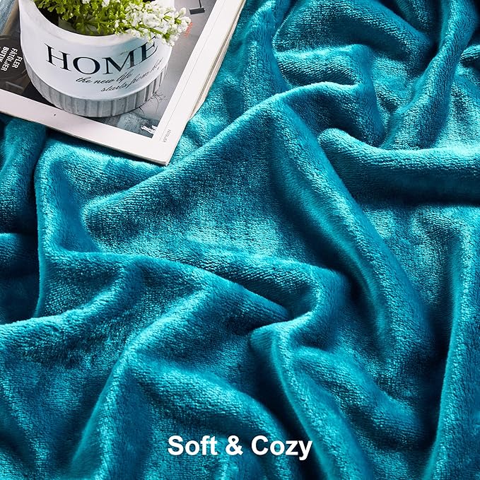 DREAMNINE Pack of 10 Fuzzy Soft Fleece Throw Blanket for Couch Sofa 50" x 60", Decorative Solid Lightweight Velvet Blankets for Chair, Cozy Accent Shaggy Plush Flannel Blanket for Bedroom, Teal