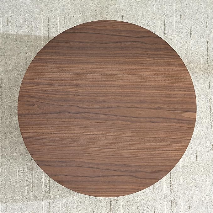 WILLIAMSPACE 31.49" Round Coffee Table with Storage for Living Room, Modern Circle Center Table with Solid Wood Veneered & Sturdy Pedestal, Accent End Tea Table for Apartment - Walnut