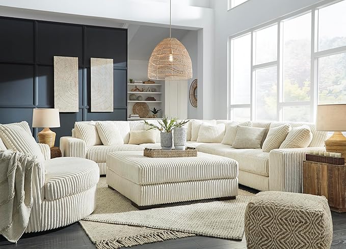 Signature Design by Ashley Lindyn Transitional Oval Tufted Upholstered Oversized Swivel Accent Chair, White
