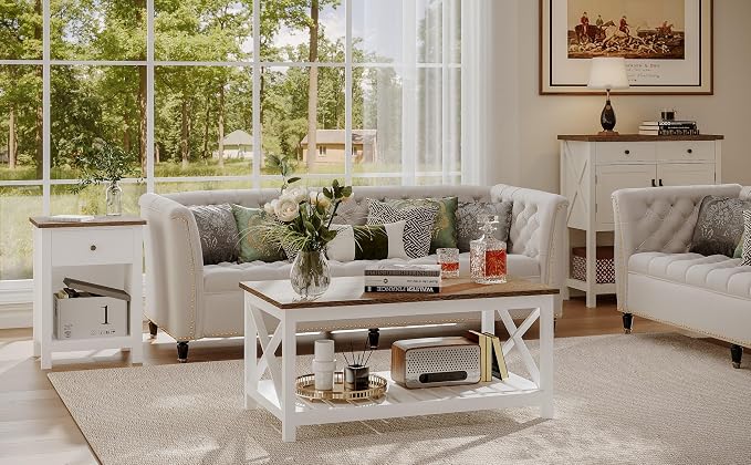 ChooChoo Farmhouse Nightstand with Charging Station, Wooden Top Bedside End Table with Drawer and Storage Space for Bedroom, White - Image 7