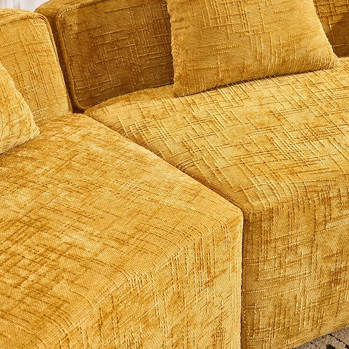 109-Inch Curved Boneless Sofa Couches Compressed 4-Seat Foam Couch for Living Room Bedroom, Boneless Modular Cloud Sofa Curved Floor Couch with 4 Pillows, No Assembly