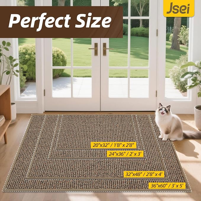 JSEI Dirt Trapper Door Mat 20"x32" Non-Slip Washable Entrance Mat, Dog Doormats, Absorbent & Fade-Resistant Floor Mats, Low Profile Welcome Mats for Entryway, Front Door, and Inside Entrance, Taupe - Image 2
