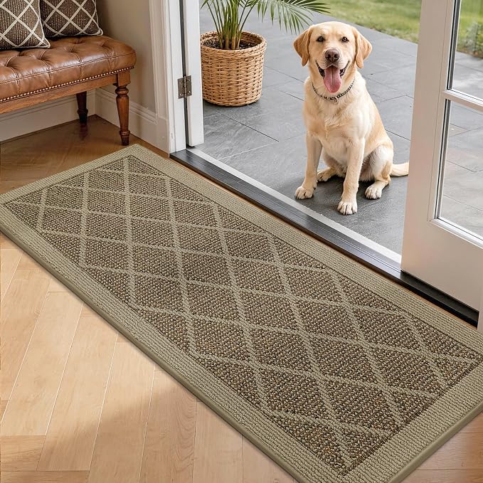 COSY HOMEER Non-Slip Door Mat 20"x48", Entryway Rugs Low Profile Absorbent Dirt Trapper Doormat for Front Entrance, Washable Polypropylene Entry Mat (Beige) by COSYHOMEER