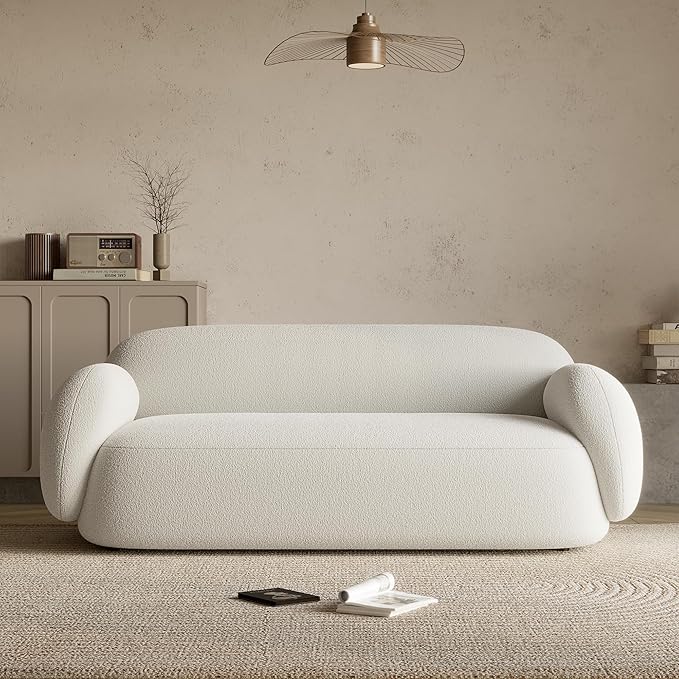 Acanva Modern Minimalist Sofa for Living Room Lounge Home Office, Rounded Edges Couch with Soft Boucle Upholstered, 78.7”W, White