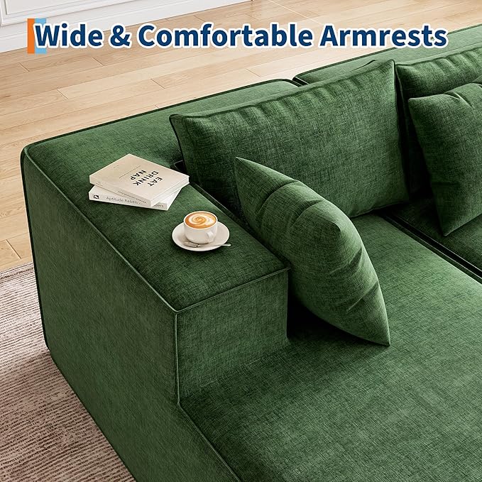 GarveeHome Modular Sectional Couches for Living Room, Cloud Sectional Couch with Deep Seat, 106.7 in Modular L-Shape Sofa with Chaise, Upholstered Couches for Bedroom, Chenille Green