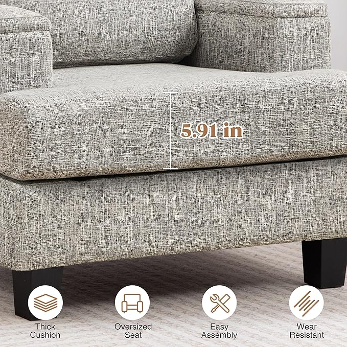 Oversized Accent Chair with Armrest Storage, Modern Upholstered Reading Living Room Chairs, Comfy Large Armchair, Fabric Single Sofa Chair for Bedroom (Light Grey)