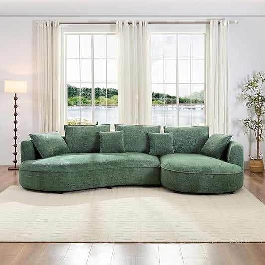 KEIKI 125" Luxury Curved Boucle Sectional Sofa with Right Chaise, Upholstered Modern Style Oversized 5-Seater Couch with Thickened Seat Cushions, Easy Assembly, for Apartment, Living Room, Green