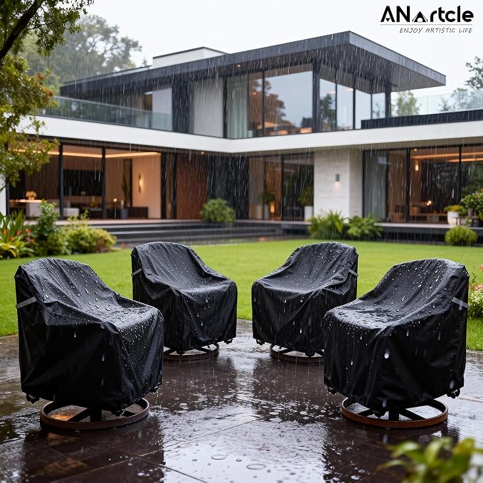 ANartcle Swivel Patio Chair Cover 4 Pack,600D Waterproof Heavy Duty Outdoor Chair Cover(33 W x 35 D x 36 H inches),Patio Furniture Covers,Outdoor Furniture Covers Waterproof,Black - Image 6