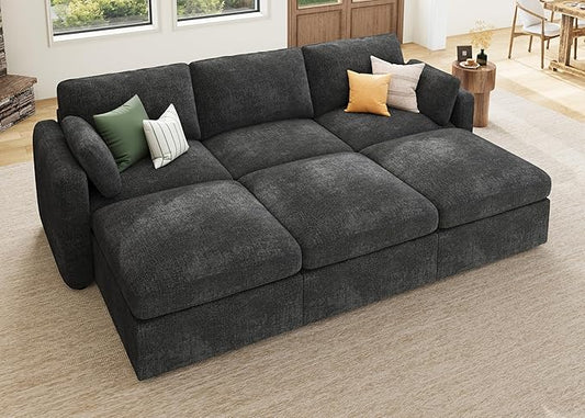 HONBAY Modular Sectional Sleeper Couch, Sectional Sofa with Storage Ottoman, Sleeper Sectional Couches for Living Room, Grey