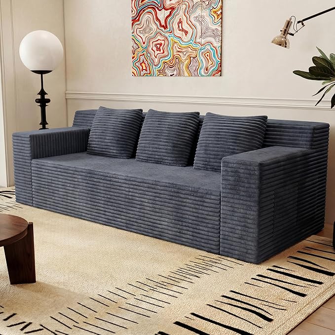 Eafurn Modern 3-Seater Love Seat Sofa Couch in a Box, No Assembly Required, High-Density Foam Plush Corduroy Loveseat Couch with Throw Cushions and Wider Armrest for Home Office