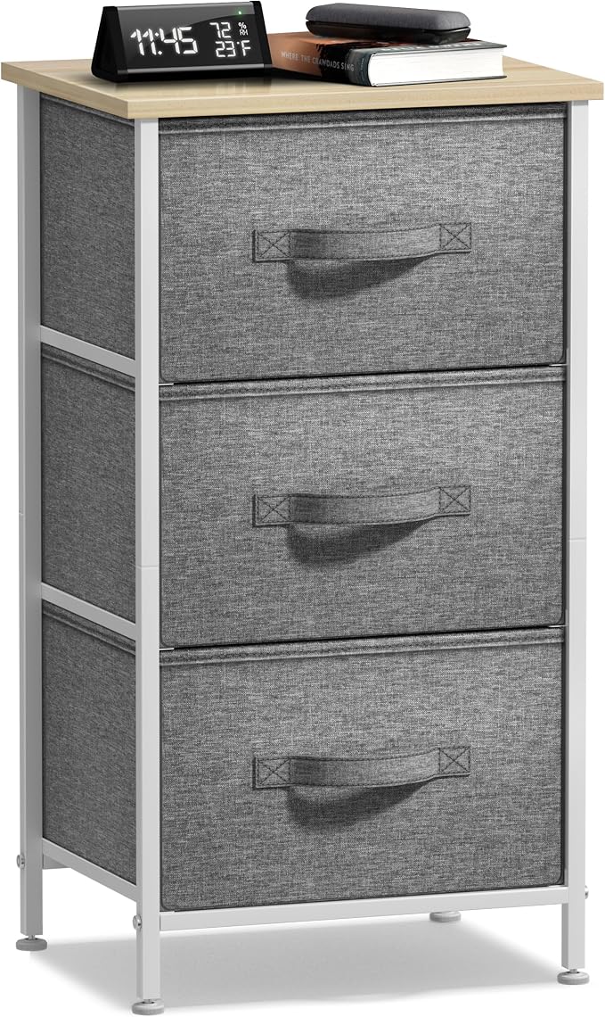 Sorbus Nightstand with 3 Drawers - Bedside Furniture & Night Stand End Table Dresser with Steel Frame, Wood Top, Easy Pull Fabric Bins for Home, Bedroom Accessories, Office & Dorm by Sorbus