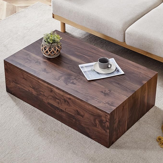 Wood Grain Coffee Table Wood Grain,Rectangle Wooden Center Table for Living Room,Farmhouse Cocktail Table No Assembly