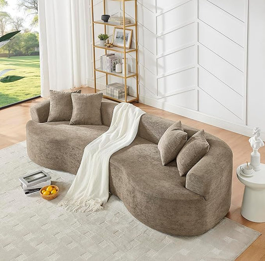 Curved Boneless Sofa Couches 4-Seat Tight Backrest Couch for Living Room Bedroom, Boneless Cloud Sofa with 4 Pillows, Floor Sofa in A Box No Assembly Required