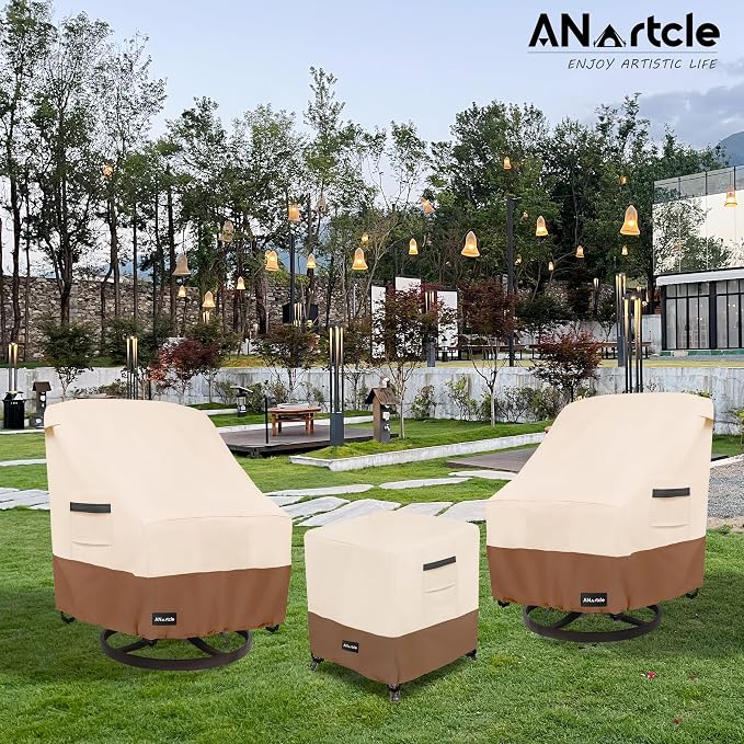 ANartcle 3 Pieces Patio Bistro Sets Cover,600D Waterproof Heavy Duty Patio Furniture Covers,Includes 2 Outdoor Swivel Chair Covers and 1 Patio Wicker Side Table Cover(Beige&Brown) - Image 7