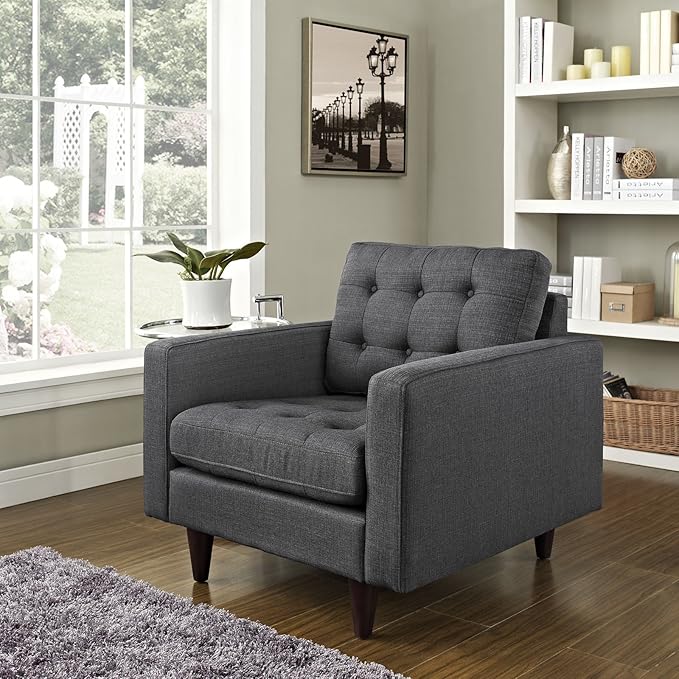 Modway EEI-1013-DOR Empress Mid-Century Modern Upholstered Fabric Armchair in Gray