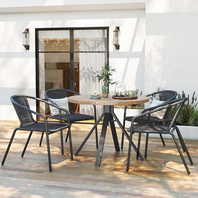 Amopatio Outdoor Dining Chairs Set of 4, Stackable Patio Chairs, Rattan Wicker Patio Chairs Set of 4, for Porch, Deck, Garden, Yard, Poolside, Bistro, Restaurant, Black - Image 2