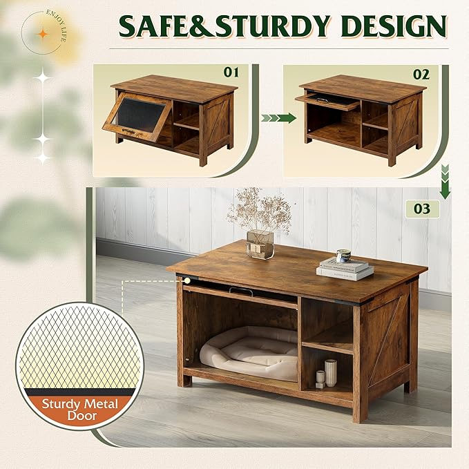 WLIVE Coffee Table with Storage, Modern Coffee Table with Flip-up Door, 2-in-1 Center Table Cat House Furniture for Living Room, Home, Rustic Brown