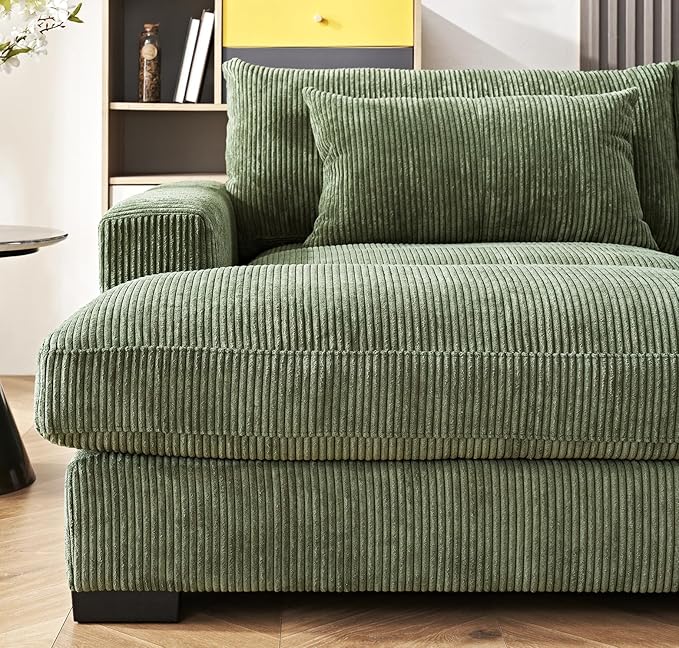 Luxe Sleeper Sofa with Soft Corduroy Upholstery, Double Chaise Design, Convertible to Twin Size Bed, Modern and Comfortable Living Room Couch, 89.9" Wide, Green
