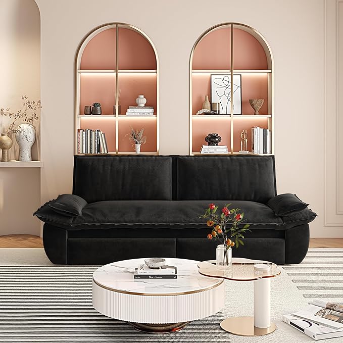 3-in-1 Convertible Sofa Bed Queen Size Pull Out Sleeper Sofa with Heavy Duty Metal Frame, Luxurious Velvet Upholstered Loveseat with 2 Pillows, Modern Folding Guest Bed for Living Room, Apartment