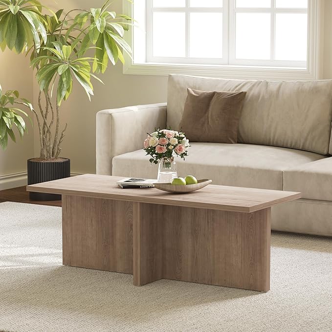 Luoxiao Rectangle Coffee Table for Living Room 47 inch Modern Center Accent Table Minimalist Small Rectangular Cocktail Table Wood