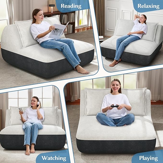Hobestluk Small Couches for Small Spaces,42” Mini Loveseat Sofa 2-Seater Armless Sofa Chair with Side Pocket for Living Room,Bedroom,Dorm,Office (Grey+Beige)