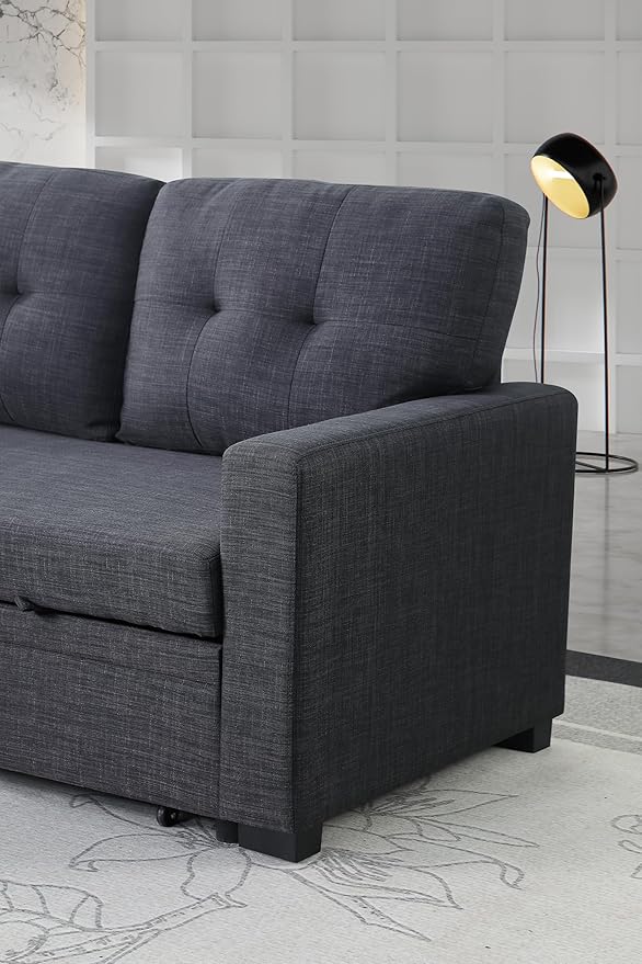 ERYE 82-inch Pull Out Sleeper Couch Bed, L-Shaped Reversible Sleeper Sectional Sofa Linen Blend Tufted Upholstered Corner Convertible Sofa Bed with Storage Chaise