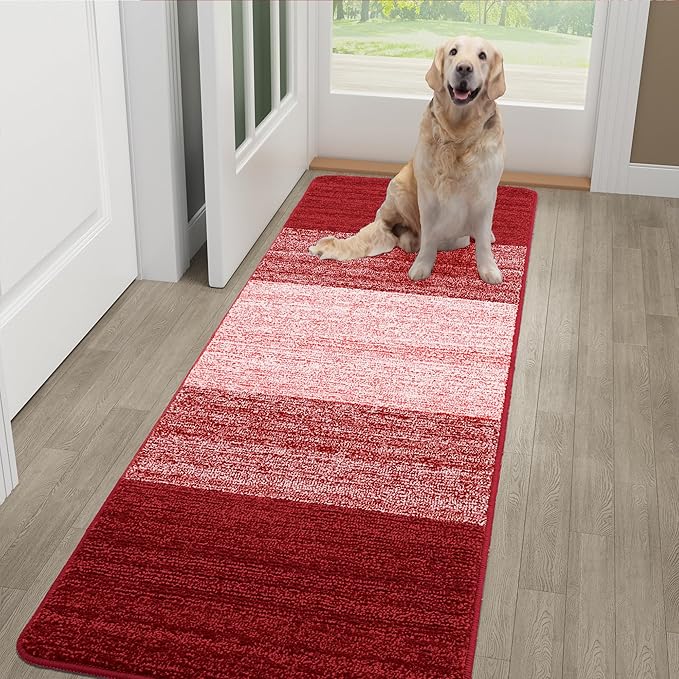 Kitinjoy Indoor Outdoor Door Mat, 59x20 Non-Slip Absorbent Dirt Trapper, Low-Profile Washable Inside Entrance Front Floor Mat, Sturdy Soft Entry Doormats for Entryway, Burgundy by Kitinjoy