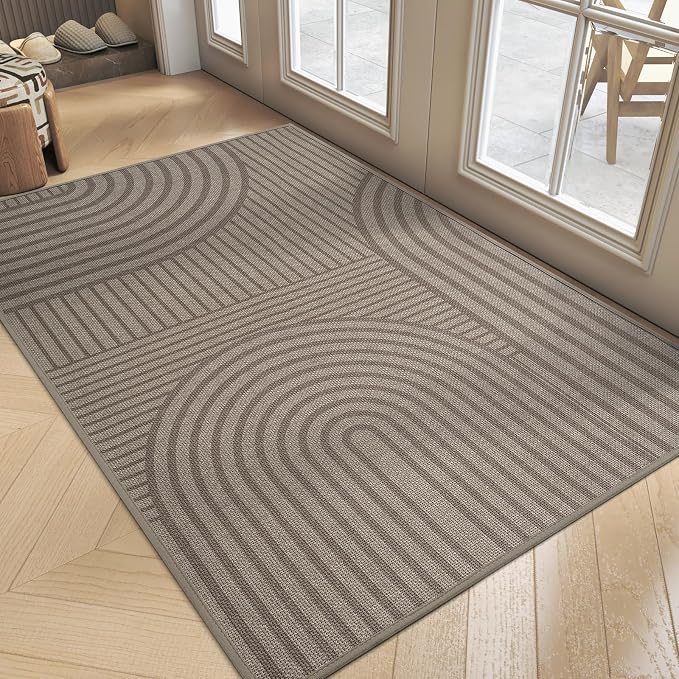 Front Door Mat 36'x59'', Absorbent Dirt Resist Washable Non Slip Low-Profile Indoor Doormat, Welcome Entryway Door Mats, Brown by QiCaiJia