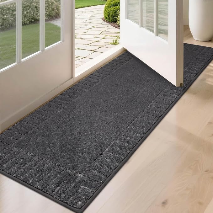 BEQHAUSE Door-Mat-Non-Slip Dirt Trapper Door Mats Low-Profile Front Door Mat Absorbent Floor Mats for Entryway Washable Mud Resistant Home Entrance Doormat, Dark Grey, 24"x60" by BEQHAUSE