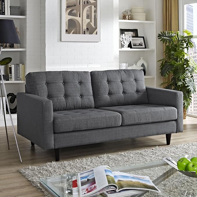 Modway EEI-1547-DOR Empress Mid-Century Modern Upholstered Fabric Loveseat In Gray