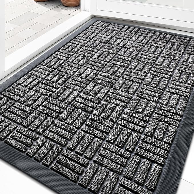 OLANLY Front Door Mat Outside Entrance 33x21, Absorbent, Heavy Duty Sturdy Natural Rubber Doormat Indoor Outdoor, Stain and Fade Resistant, Non-Slip Backing Low Profile Floor Mat for Entryway, Grey by OLANLY