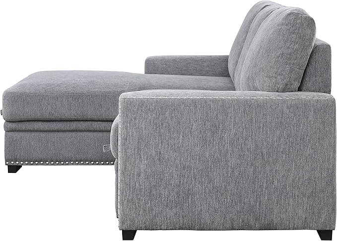 Lexicon Mid Century Modern Sectional Sleeper Sofa Bed Couch with Storage Chaise, Sectional Sofa Pull Out Couch Bed, Sectional Couch Lounge Sofa for Living Room Apartment, Left Side Chaise, Gray