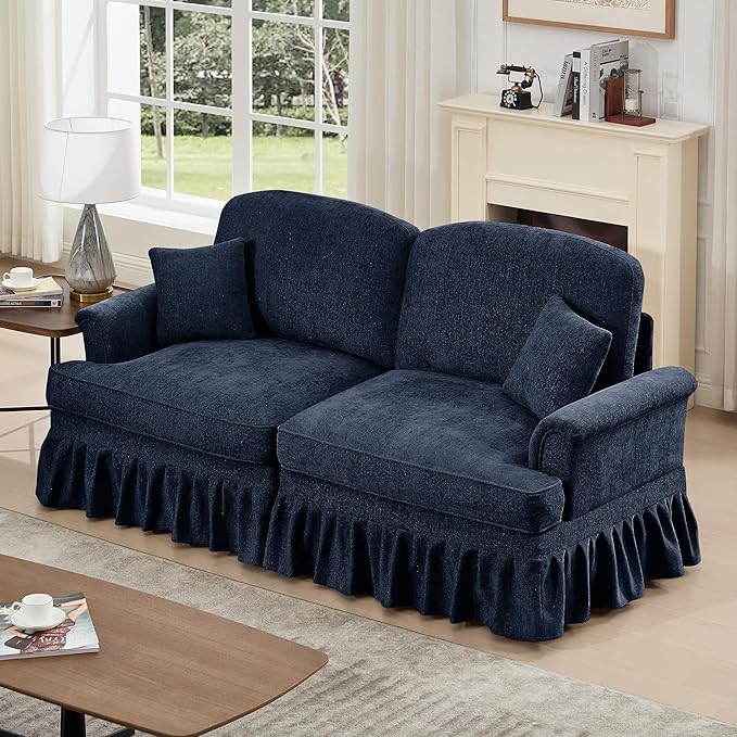 KEIKI Mid Century Modular Sofa with Flared Arms and Skirted Design, 76" Loveseat Chenille Sectional Couches for Living Room, Soft Apartment Size Couch, Home Sofa Bedroom Furniture, Blue
