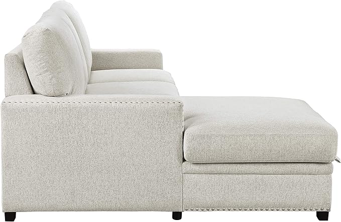 Lexicon Mid Century Modern Sectional Sleeper Sofa Bed Couch with Storage Chaise, Sectional Sofa Pull Out Couch Bed, Sectional Couch Lounge Sofa for Living Room Apartment, Left Side Chaise, Beige