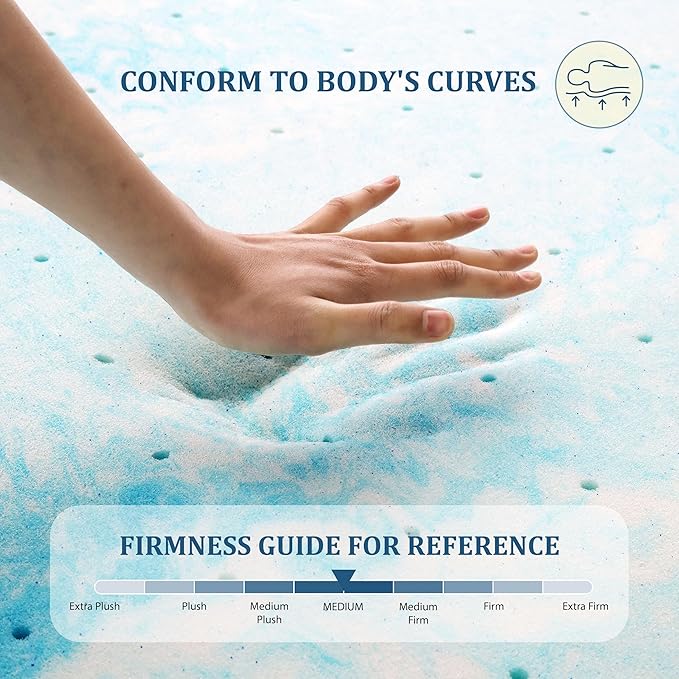 EGO Topper 2 Inch King Memory Foam Mattress Topper, Gel Foam Mattress Topper for Pressure Relief, Ventilated Design Bed Topper in a Box, CertiPUR-US Certified, 76"×80", Medium