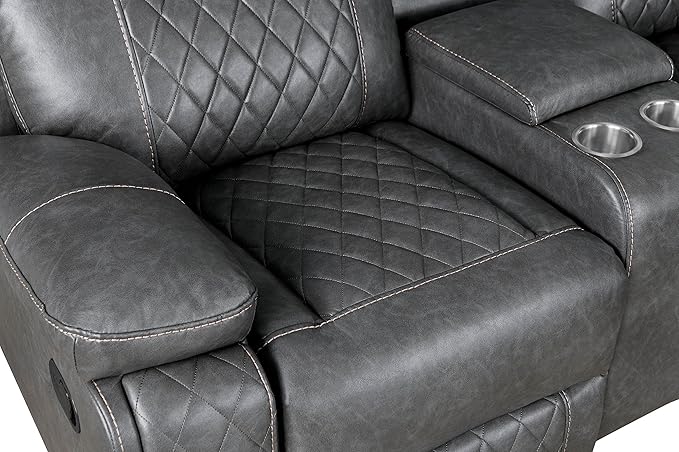 ERYE Modern Manual Reclining Corner Sectional Sofa,L-Shaped Faux Leather Upholstered Motion Recliner Sofa Couch W/Storage Console and 2 Cup Holders for Living Room Home Theater