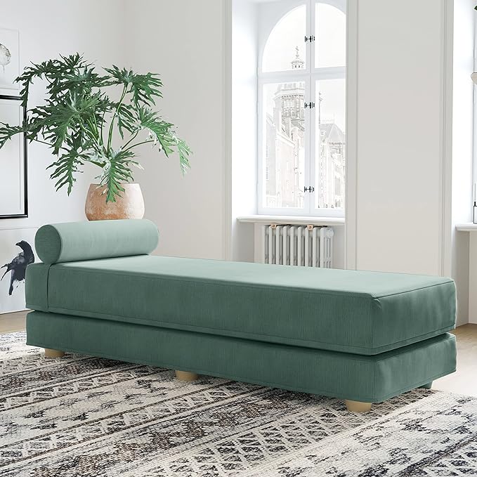 Jaxx Alon Daybed - Fold-Out Sleeper Chaise with Premium Memory Foam Queen-Size Mattress - Made in The USA - Caribbean