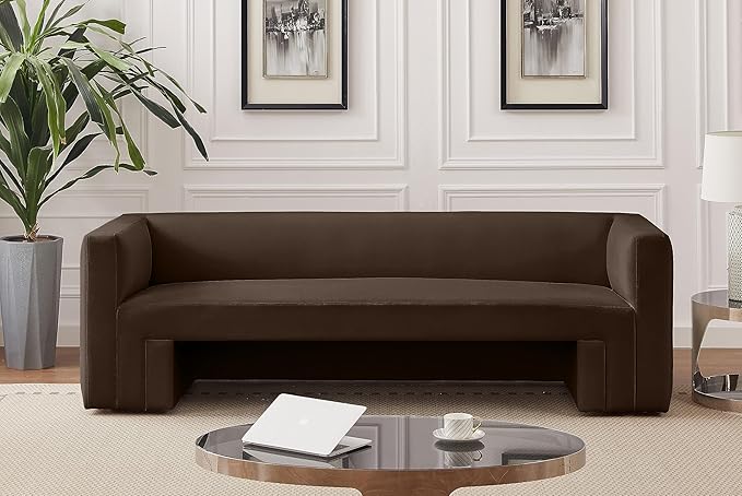 Meridian Furniture 665Brown-S Henson Collection Modern | Contemporary Velvet Upholstered Sofa with Rich Brown Velvet, Solid Wood Frame, 89.5" W x 34.5" D x 28" H, Brown
