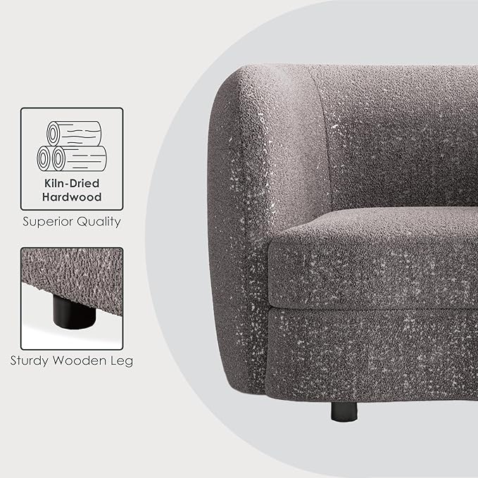 Furniture of America Nimiane Modern Boucle 3 Piece Sofa Set with Curved Arms and Wooden Legs, Accent Furniture Sets for Living Room, Home Office, Bedroom, Lounge, Charcoal Gray