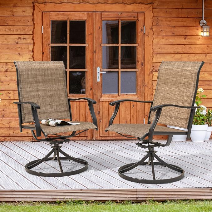 NUU GARDEN Outdoor Swivel Patio Dining Chairs Set of 2, All-Weather Textilene Dining Chairs with Metal Frame for Patio, Lawn, Deck or Backyard, Brown by NUUGARDENCORPORATION