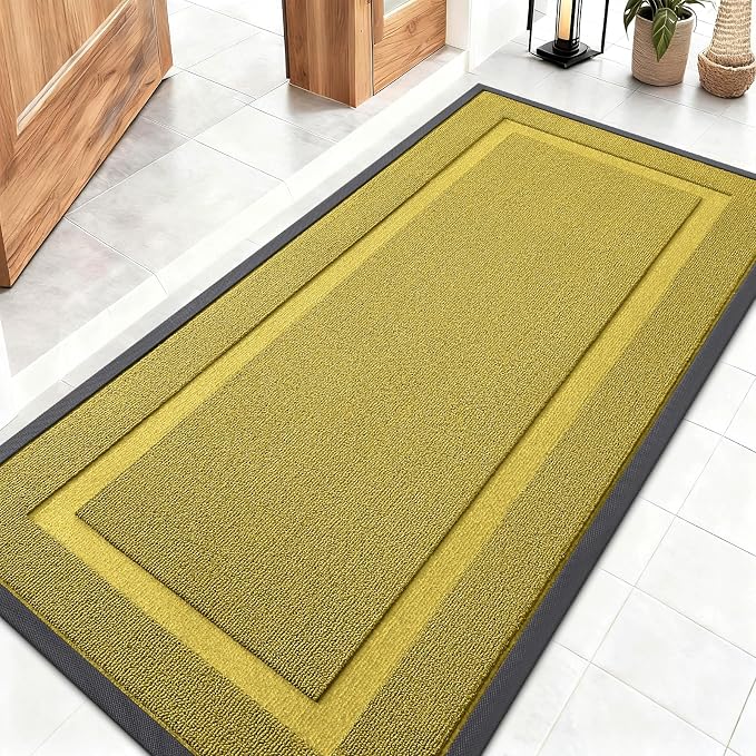 OLANLY Front Door Mat Indoor Outdoor Entrance, Waterproof All-Season, All-Weather Doormat, Sturdy Natural Rubber, Low Profile, Easy Clean Patio Porch Entryway Mat, 47x23, Lime Green by OLANLY