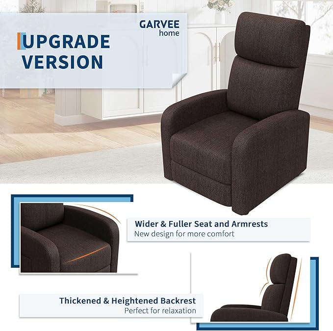 Garvee Recliner Chair for Adults, PU Leather Lazy Recliner Ergonomic Adjustable Single Sofa Enhanced with Side Pocket, Tall Back, Wide Arms & Padded Seat, Home Theater Seating for Living Room